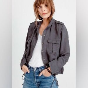 Rails Steel Gray Rowan Star Moon Embroidered Linen Blend Military Jacket size XS